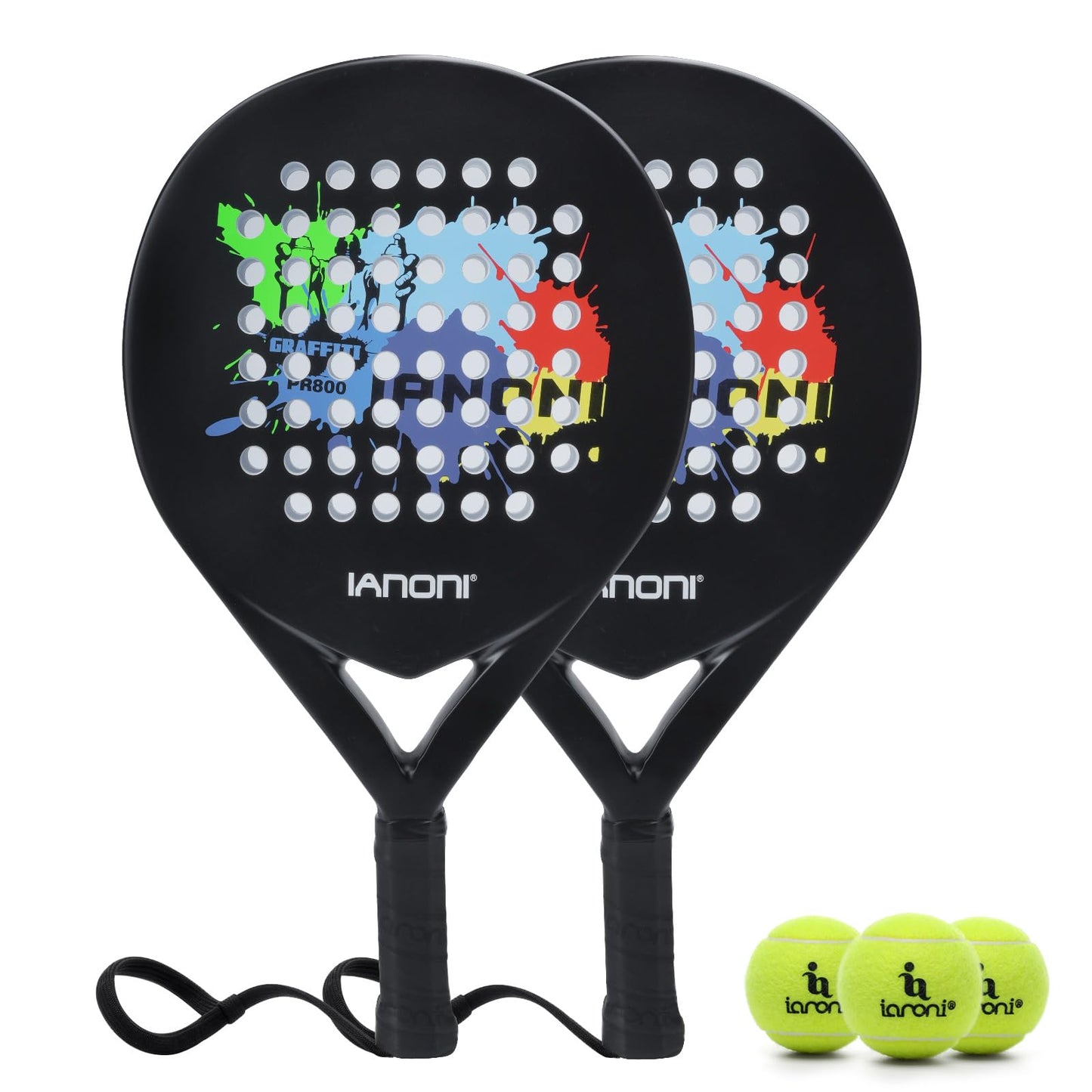 Padel Racket Carbon Fiber Surface (2pcs+3 Balls)